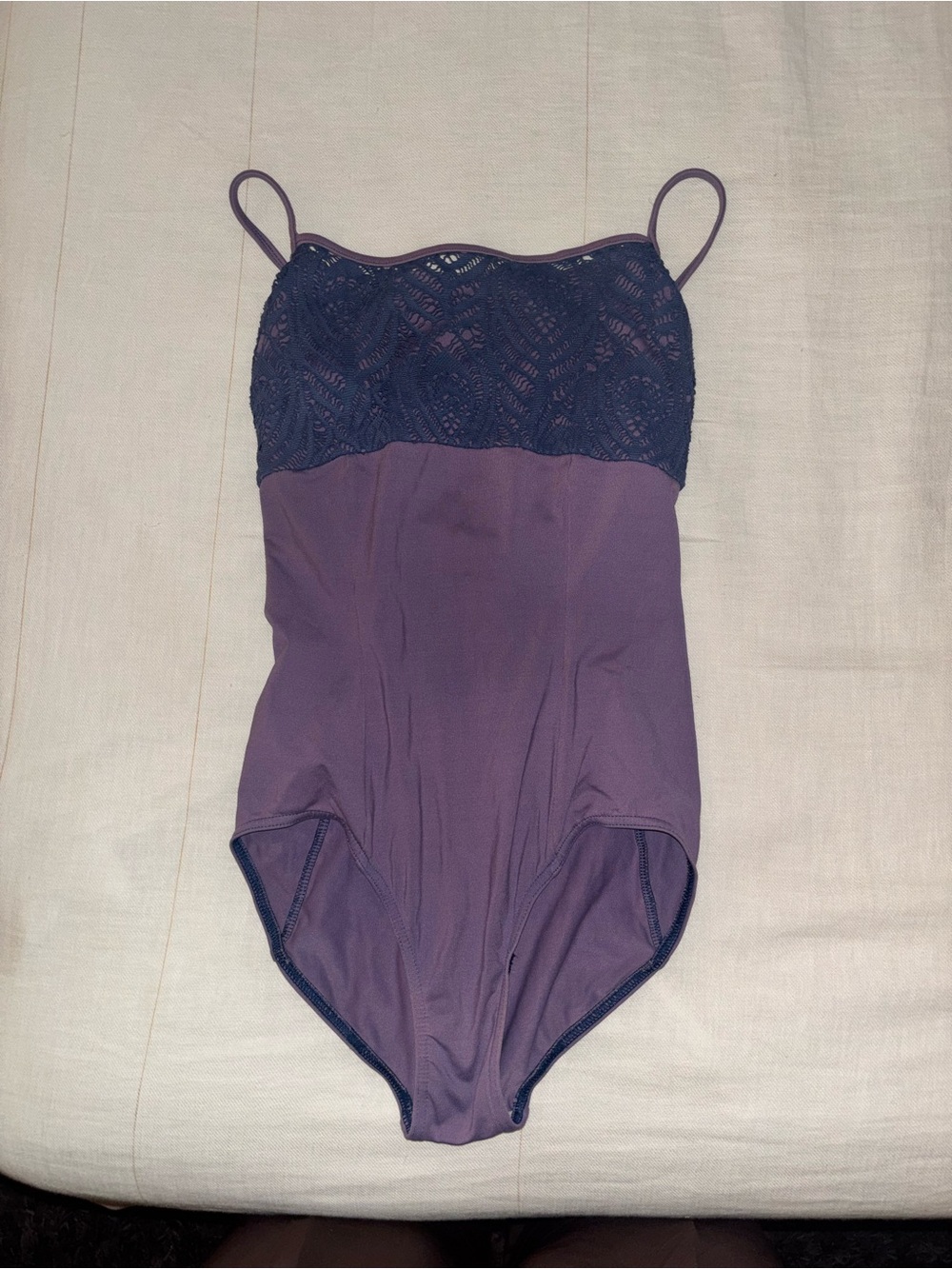 Mirella Two-Tone Lace Trim Purple Ballet Leotard